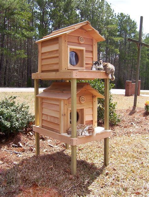 House your cat pet nicely using this wooden outdoor cat house! 17" Townhouse Cat House | Insulated cat house, Cat house ...