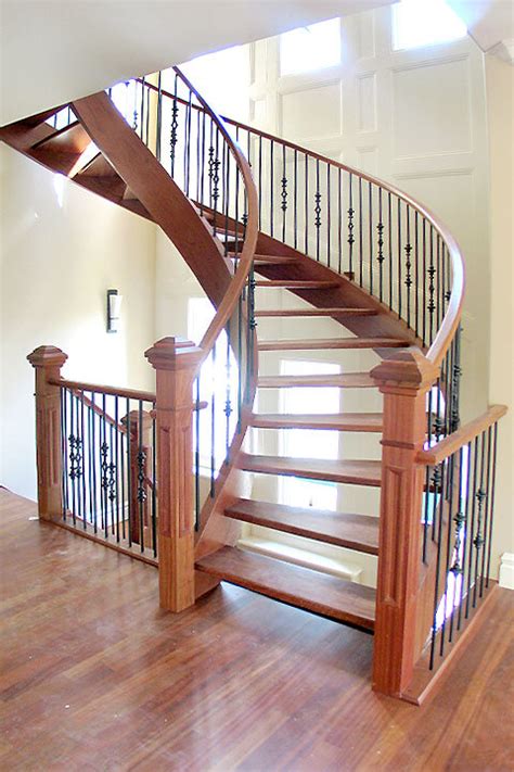 Curved Wooden Staircase With Open Design Artistic Stairs And Railings