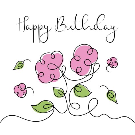 Happy Birthday One Line Art Greeting Card Continuous One Line Drawing