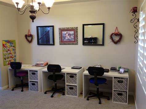 Maybe you would like to learn more about one of these? 3 cute child size desks for the three kids in home school ...