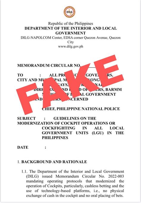 Dilg Warning Up On Fake Memo On Cockfighting Modernization Inquirer News