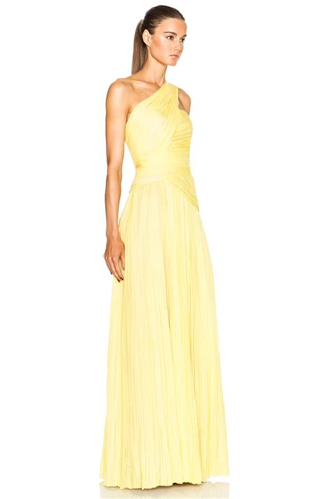 Lyst J Mendel One Shoulder Draped Gown In Yellow