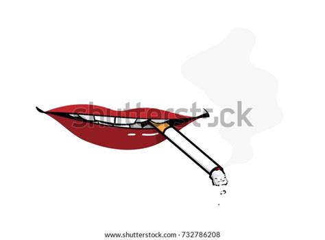 Red Sexy Lips Smoking Cigarette Hand Stock Vector Royalty Free