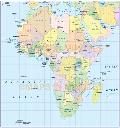 Digital Vector Africa Simple Region Country Map 10000000 Scale In
