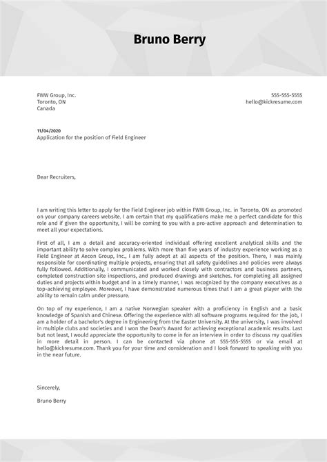 Application Letter Sample Civil Engineer Engineering Cover Letter