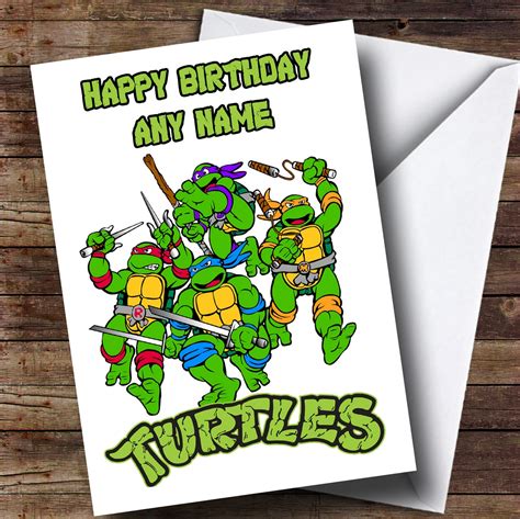Customised White Teenage Mutant Ninja Turtles Childrens Birthday Card