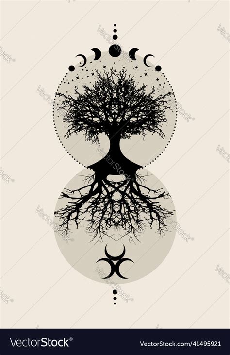 Sacred Tree And Crescent Moon Moon Phases Of Life Vector Image
