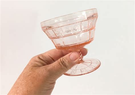 Set Pink Depression Glass Sherbet Glasses Vintage Doric Pink By