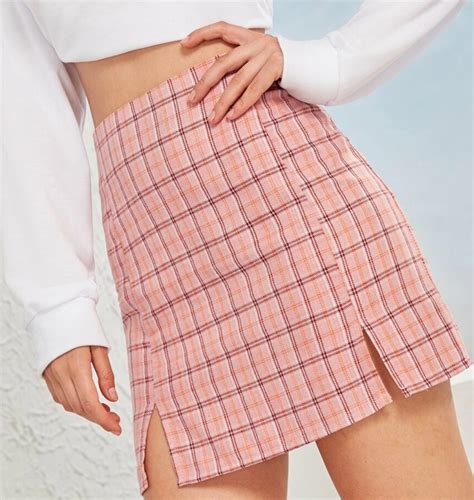 Pin By 𝒢𝑒𝓃𝑒𝓈𝒾𝓈 🎀 On B L U S H Pink Plaid Skirt Plaid Pencil Skirt