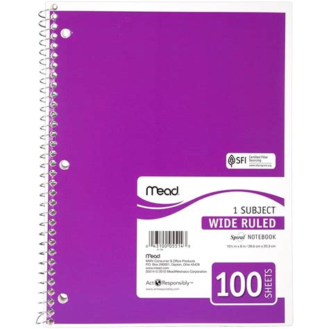 Mead Yellow A4 1 Subject Wide Ruled Spiral Notebook 100 Pages Hadafy