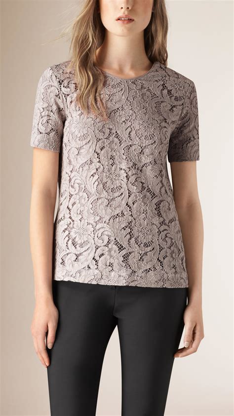 Lyst Burberry Short Sleeve French Lace Top In Gray