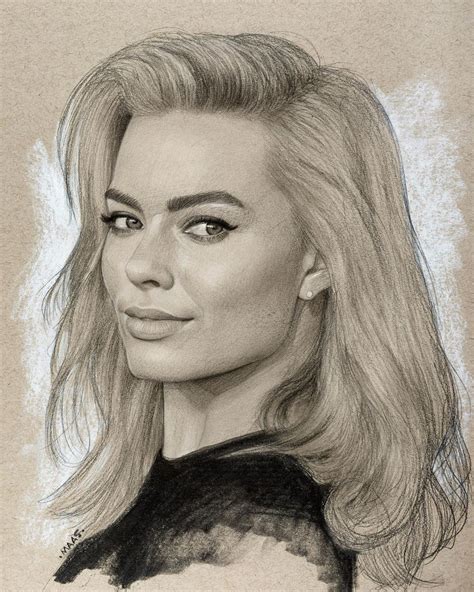 Dopamine Girl A Color Pencil Draw Of Margot Robbie Naked Sitting On