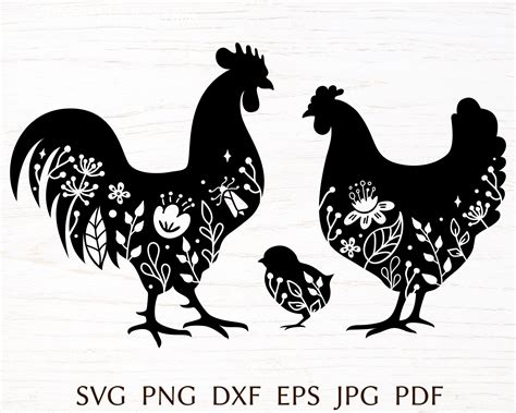 Rooster Svg Silhouette Floral Chicken Svg Farmhouse Sign Svg Etsy