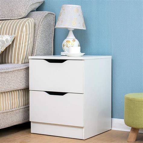2 Drawer White Wood Bedside Table Cabinet Daals