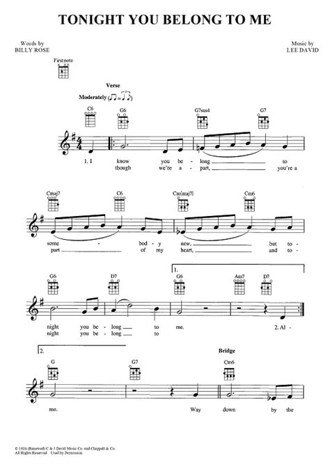 Tonight You Belong To Me Sheet Music By The Lennon Sisters For Ukulele