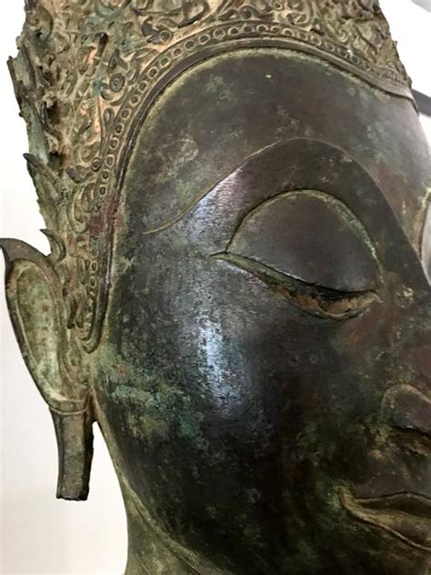 Antique Bronze Buddha Head On Stand From Thailand At 1stdibs Thai