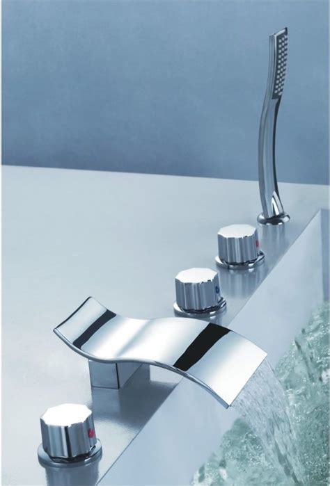 Contemporary Two Handles Three Holes Waterfall Tub Tap With Hand Shower