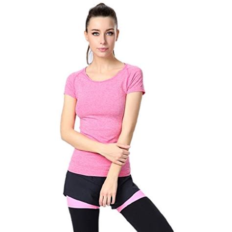 Tiheen Womens Tight Fitting Athletic Yoga Stretchy Compression Top T