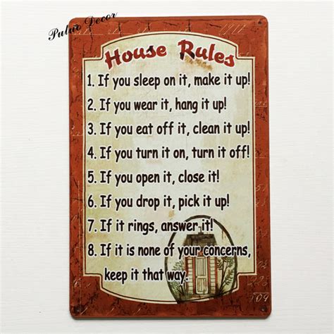 House Rules Aluminum Wall Decor Funny Sign Heart Move Low Price Best