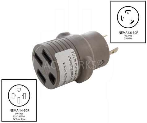 Ac Works® Ev Adapter Nema L6 30p 30a 250v Plug To Tesla Charging Plug