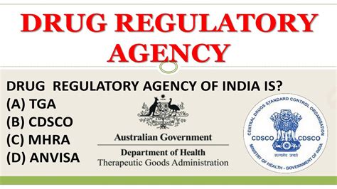 Drug Regulatory Agency Of Various Country Tga Mcc Cdsco Usfda Mhra