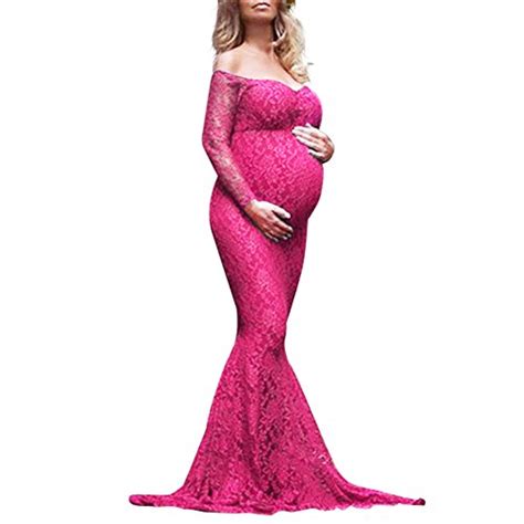 Mermaid Women S Off Shoulder V Neck Long Sleeve Lace Maternity Gown