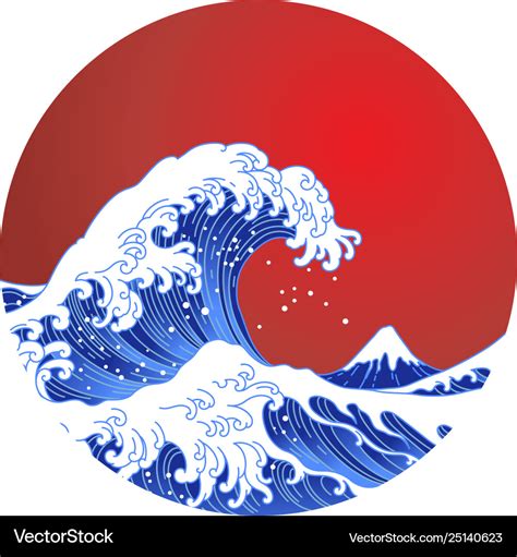 Japan Oriental Great Wave In Sun Shape Royalty Free Vector