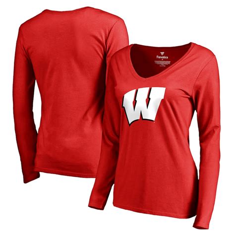 fanatics branded wisconsin badgers women s red primary logo long sleeve t shirt