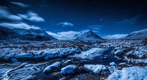 Mountains Snow Stars Night Sky Landscape Wallpaper Coolwallpapersme
