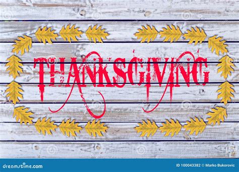 Happy Thanksgiving Day On Wood With Yellow Leaves Stock Illustration