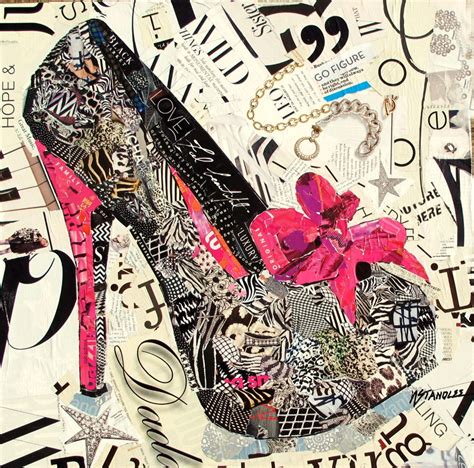 Nancy Standlee Fine Art Torn Paper High Heel Collage Painting Mixed