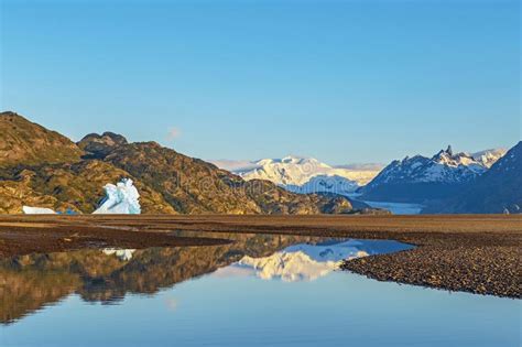 Grey Lake At Sunrise Torres Del Paine Chile Stock Image Image Of