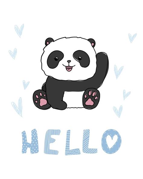 Cute Little Panda With Text Hello Baby Animal Illustration For Kids