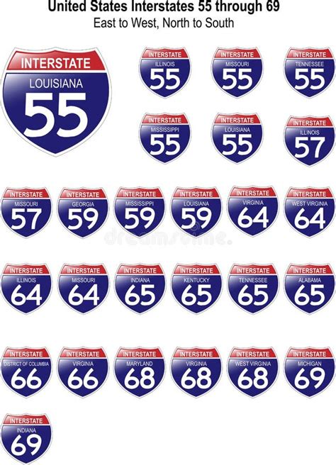 United States Interstate Signs I 55 To I 69 Stock Vector Illustration