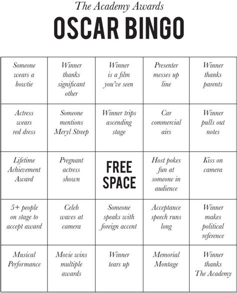 Oscar Bingo Card To Print Academy Awards Party Bingo Cards To Print
