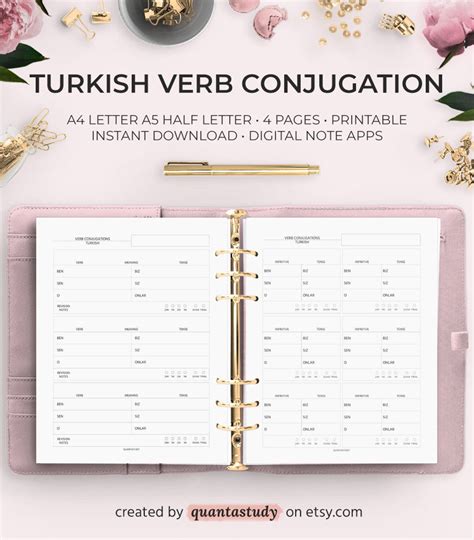 Turkish Verb Conjugation Sheet Foreign Language Learning Etsy