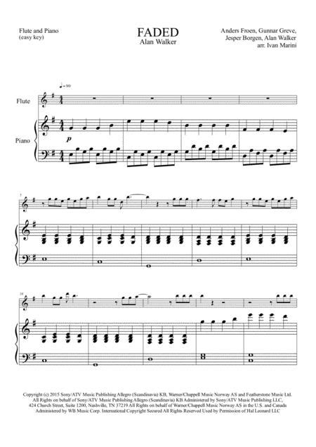 Faded By Alan Walker Flute And Piano Easy Key Free Music Sheet