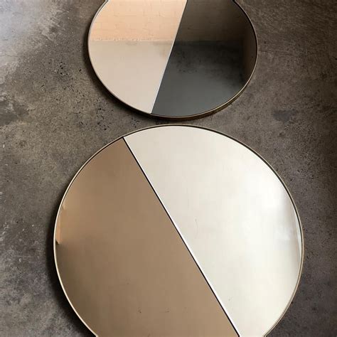 Orbis Dualis™ Mixed Tint Silver Bronze Contemporary Round Mirror With Brass Frame Brass