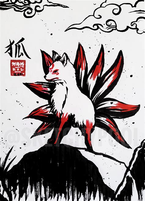 I Drew A Kitsune Which Is A Japanese Fox Spirit The More Tails They