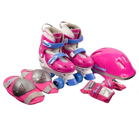 Chicago Girls Adjustable Quad Roller Skates Combo Set Pinkwhiteblue
