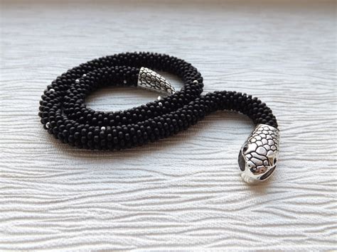 Snake Choker Necklace Beaded Black Necklace Black Choker Etsy