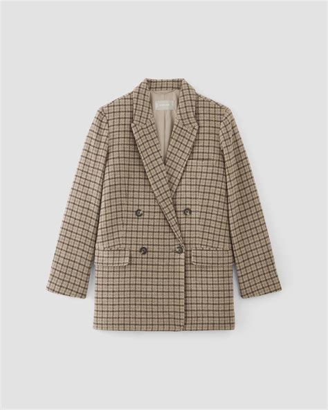 The Rewool Double Breasted Blazer Beige Houndstooth Everlane