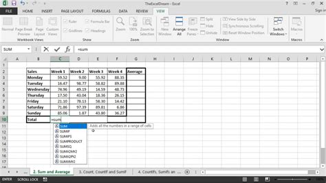 Excel Basics 2 Sum And Average Youtube