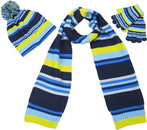 Scarf Hat And Glove Set For Boys Colourful Striped Scarves For