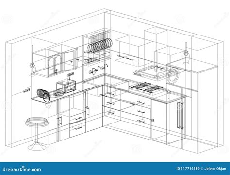 Kitchen Design Blueprint Isolated Stock Illustration Illustration