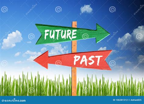 Future Versus Past Two Different Way With Signpost Arrows Stock Photo