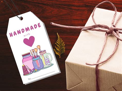 Handmade With Love Tags Printable Gift Tags Handmade Items Etsy
