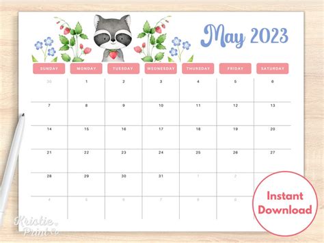 May 2023 Calendar Printable Monthly Calendar Layout Kids Etsy