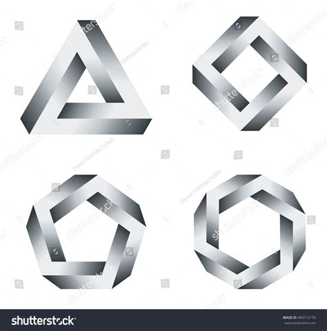 Penrose Triangle Polygons Black White Gradients Vetor Stock Livre De
