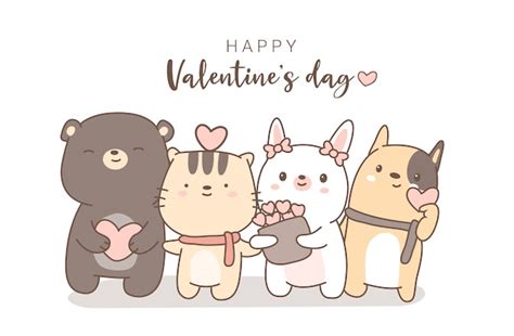 Premium Vector Happy Valentines Day With Cute Animal Cartoon Hand